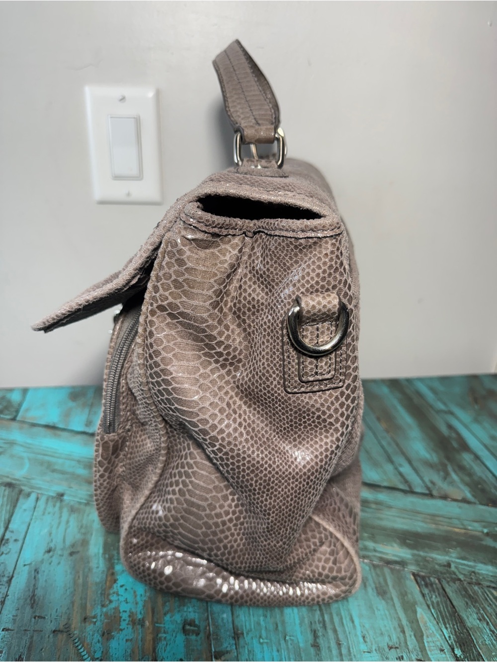 Nine West Grey Faux Snakeskin Print Laptop Bag - Picture 5 of 16